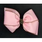Pink (Light Pink) / Brown Pico Stitch Bow - 6 Inch